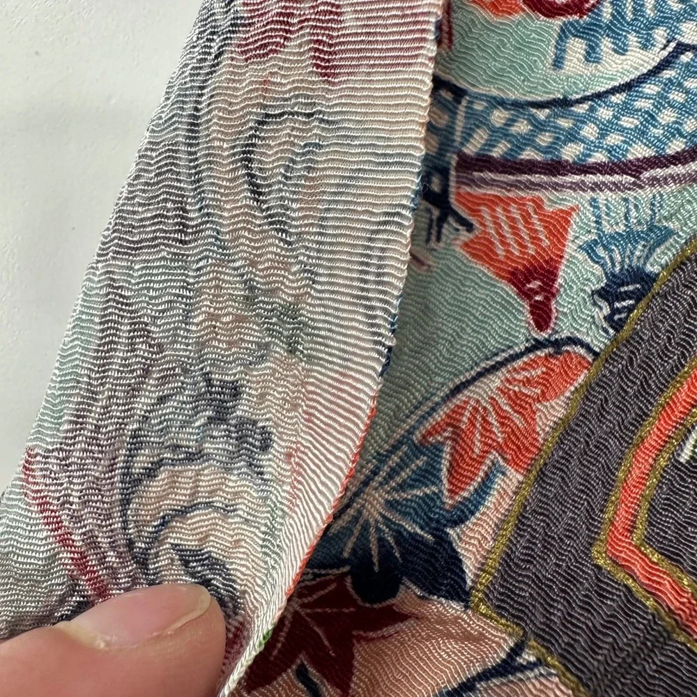 Ryukyu Bingata Japanese Square Scarf Silk Rayon Black Pink‎ Floral Spring 27x27